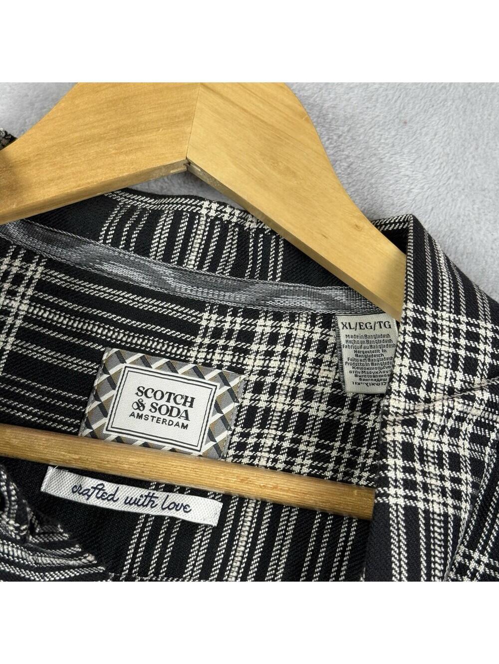 Scotch & Soda Plaid Button Up Shirt Black Beige Men XL Amsterdam Soft Preppy RLX - Picture 4 of 11